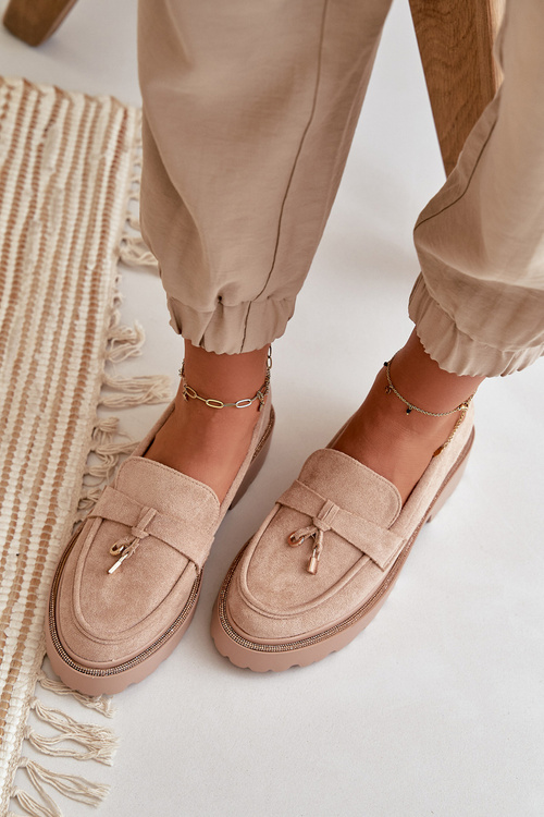 Dámské eko semišové mokasíny se zdobením béžové Verindalle