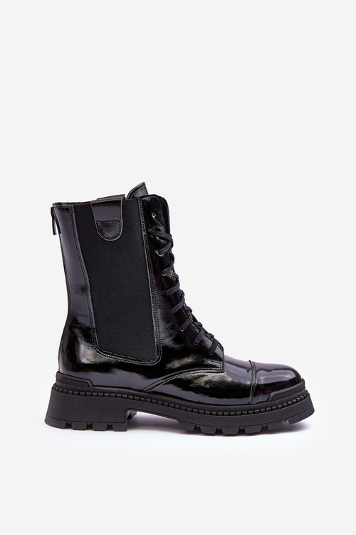 Kožené Dámské Botky Workery Šněrovací Černé Nicole 2836