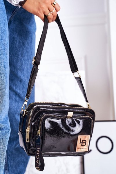 Kabelka listonoška Kufr LAURA BIAGGI Lakovaná černá