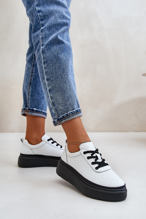 Dámské Sportovní Boty Na Platformě Přírodní Kůže Bílé 41470 Vinceza