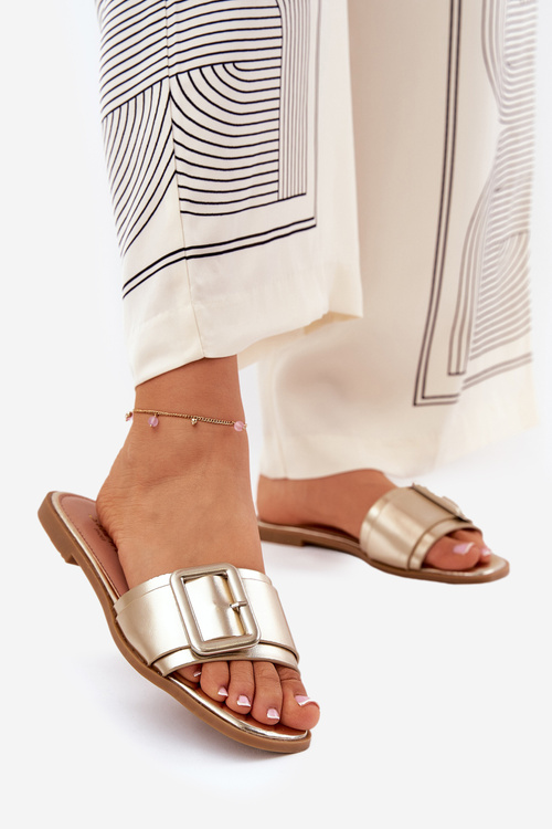 Ploché Dámske Sandále Eko Koža S Prackou Zlaté Bamma