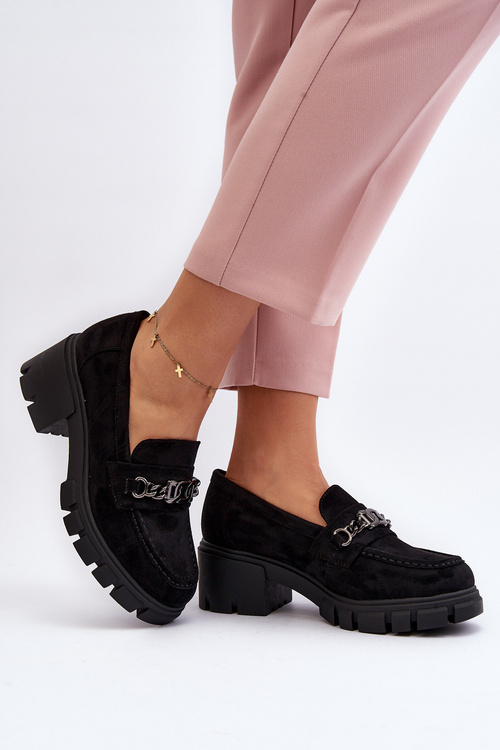 Mokasíny na masivním podpatku černé Eriella