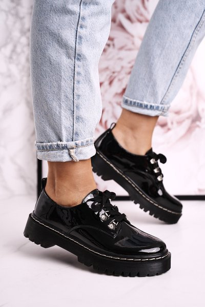 Dámske topánky Oxford na platforme S. Barski Hx15 maľované čierne