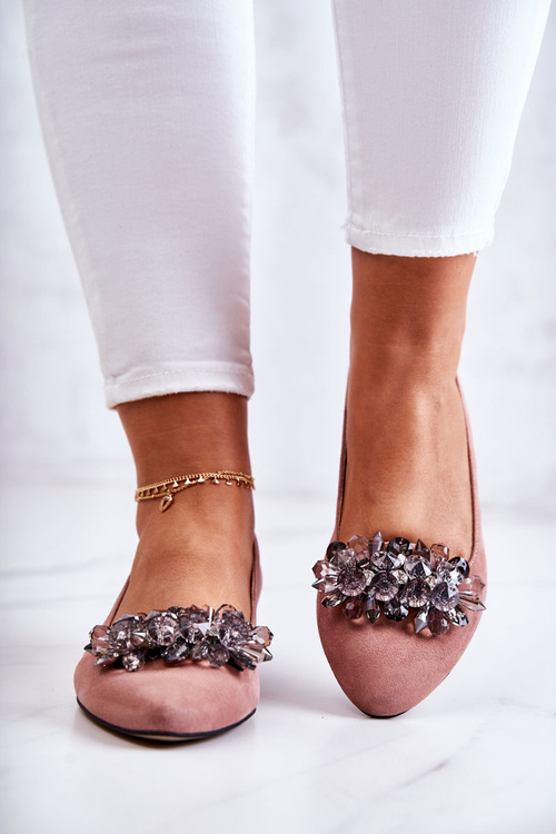 Semišové balerínky s zdobením růžove Loretty