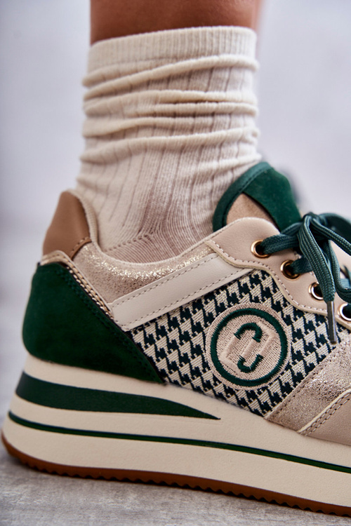 Módní dámská sportovní obuv na klínu béžovo-zelená Aronne