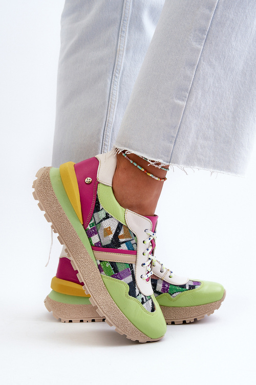 Dámské kožené tenisky na platformě Maciejka 06322-09 zeleno-růžové