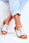 Elegantné kožené flip -flops, zvierací vzor biely Nicole 2495