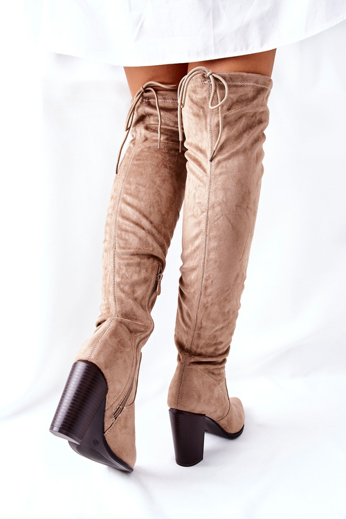 Dámské Kozačky Na Podpatku Béžové Monleek