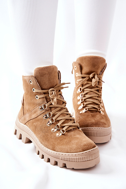 Polstrované Semišové Boty Béžové Sandstorm