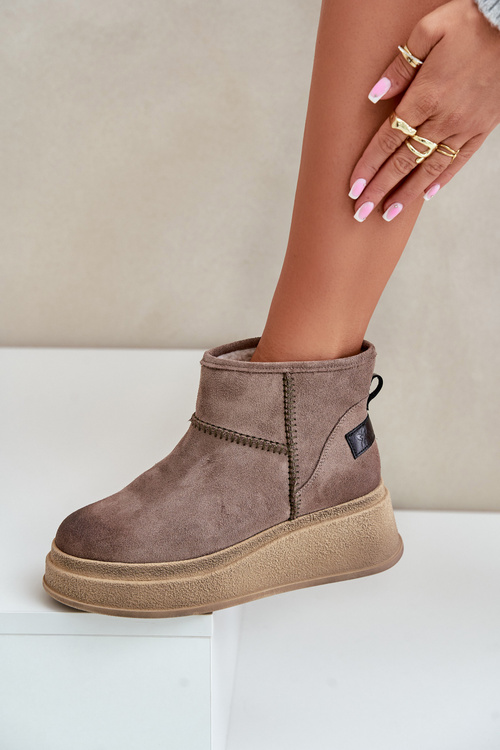 Kožené Semišové Sněhule Na Platformě A Klínu Hnědé Maciejka 06769-02 Tmavě hnědé