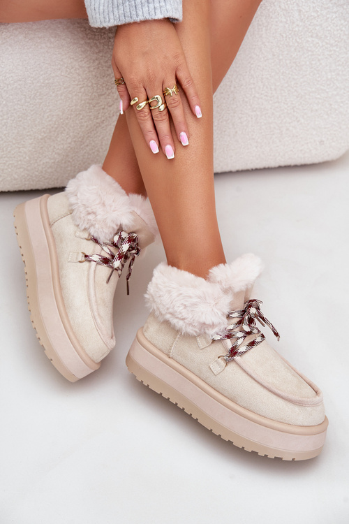 Nízke dámske snehule na platforme s kožušinou svetlo béžové Neathren