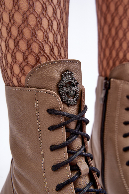 Kožené Dámské Zateplené Botky Trapery Lemar Hnědé Rehin