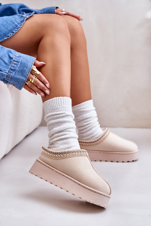 Dámské Sněhule Na Platformě Zateplené Kožešinou Světle Béžové Remenia