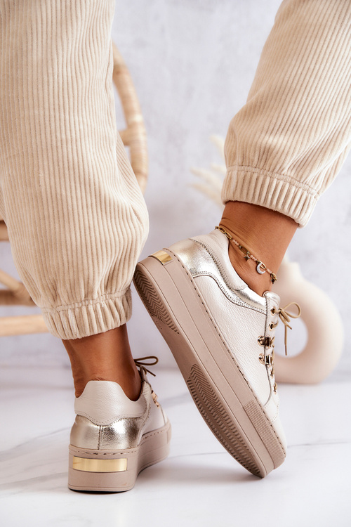 Kožené športové topánky na svetelnej béžovej platforme Mary Ann
