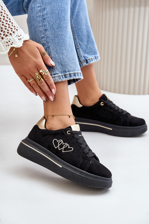 Dámské Sneakersy Na Platformě Se Srdíčky Černé Avirorae