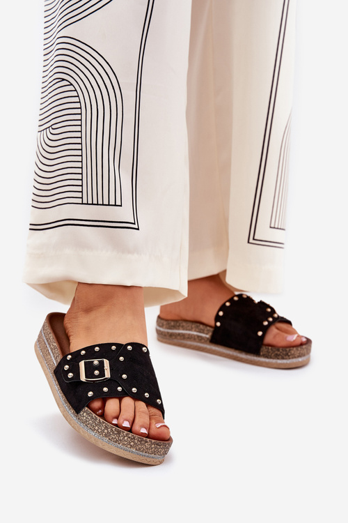 Dámské Pantofle Na Platformě S Přezkou A Hroty Černé Nusithia