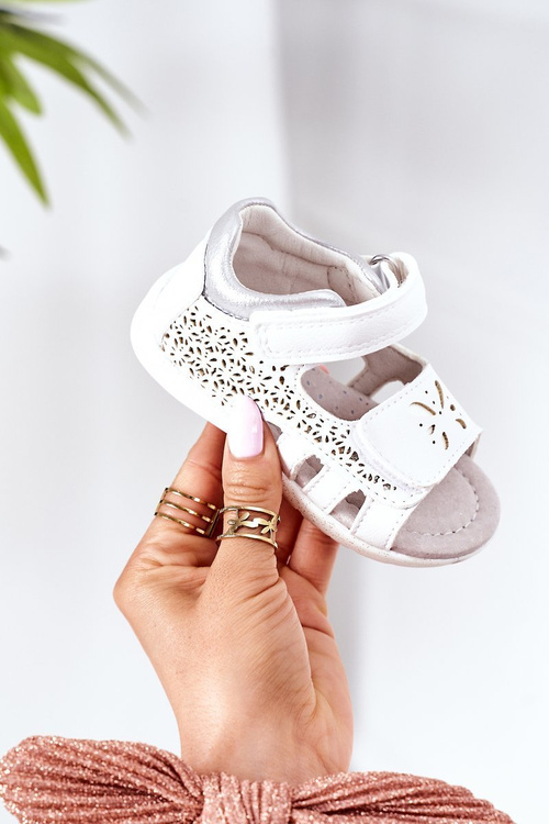 Detské kožené sandále pre biele suchý zips meera