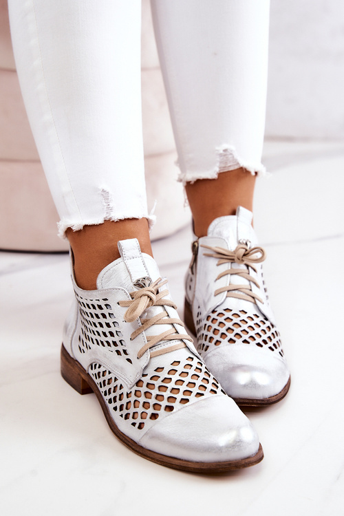 Zazoo 2704 Kožené Prokreslené Botky Bílo-Stříbrné