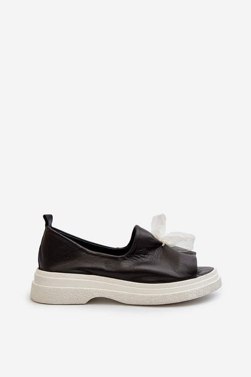 Zazoo 2939 Dámské kožené sandály s mašlí Černé