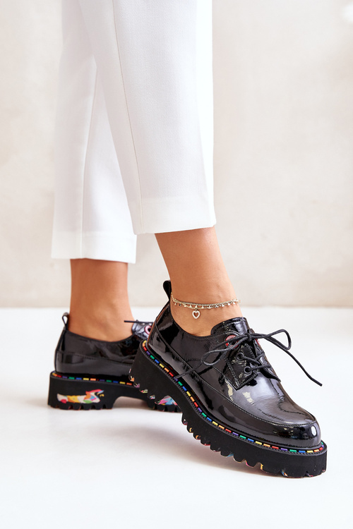 Lakovane Dámske Šnurovacie Topánky Čierne Artiker 55C0497