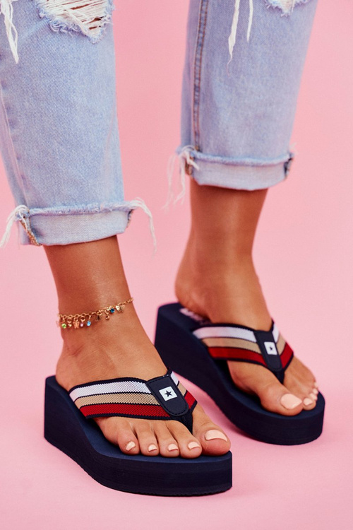 Dámske flip -flops big Star Flip -flops na klinoch FF274A301 NAVY BLUE