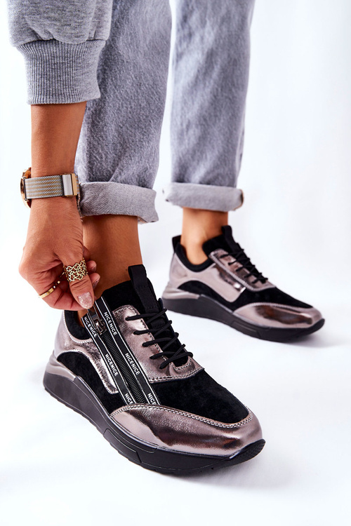 Kožená Sportovní Obuv Tenisky černo-stříbrný Minor