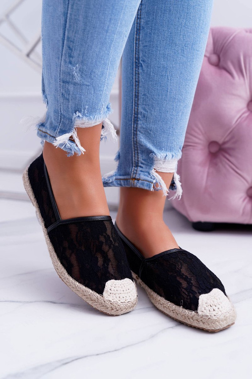 Lu Boo Hilary Black Lace Espadrilles