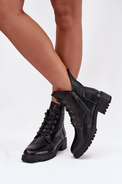 Zateplené dámske členkové topánky na podpätku Vinceza 58609 Čierne