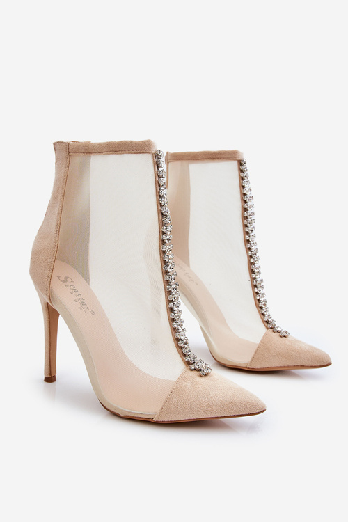 Módní dámské boty Mesh Stiletto Béžové Rummi