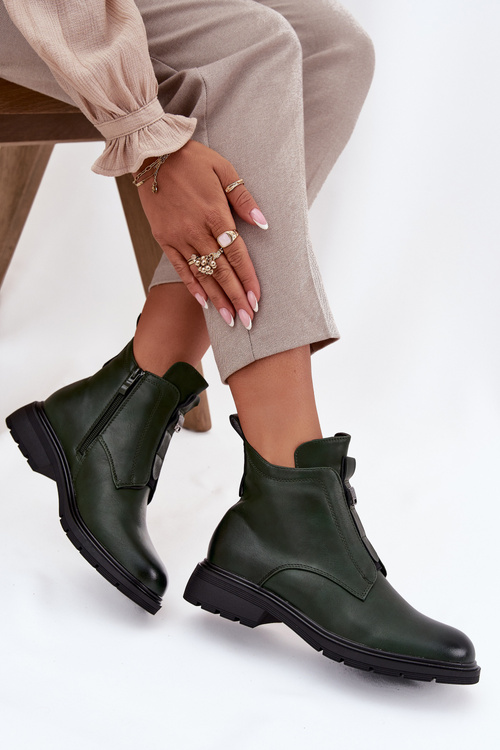 Zateplené dámské boty na zip s ozdobným prvkem tmavě zelené Roselle