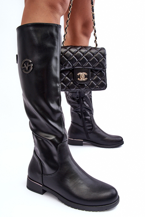 Kůže Dámské Baleríny Na Ploché Podpatku Černé Albuna