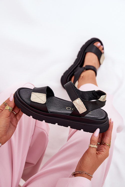 Kožené dámske sandále na platforme Zazoo 40443 čierne