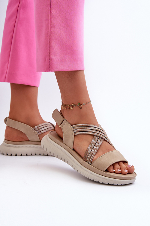 Lehké Dámské Pohodlné Sandály Na Suchý Zip Beige Ceclea