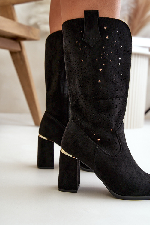 Dámské černé zamilované botky s podpatkem a špičatou špičkou Nevithra