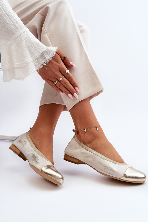 Zazoo 2890 Kožené baleríny Zlaté Ošoupané