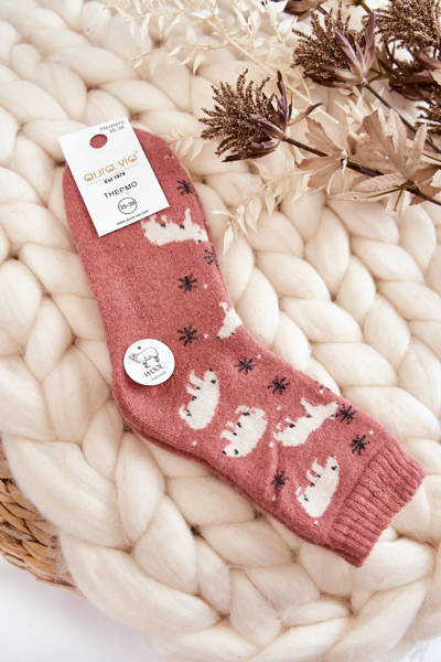 Dámske vlnené ponožky v ružových ľadových medveďoch