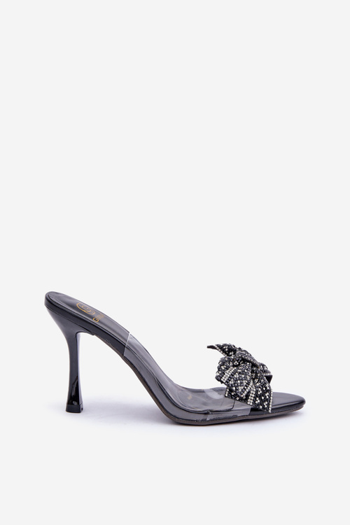 Průhledné Sandály Na Jehlovém Podpatku S Lesklou Mašlí Černé Viosta