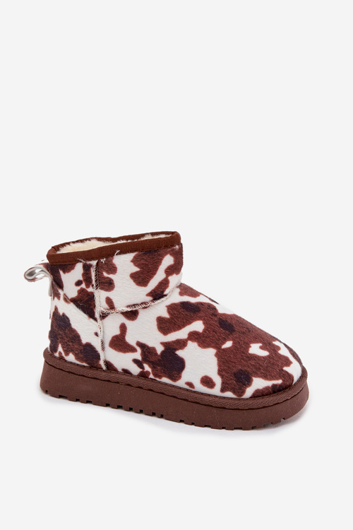 Detské zimné čižmy pre mládež s kožušinou s fľakmi bielo-hnedé Mireya