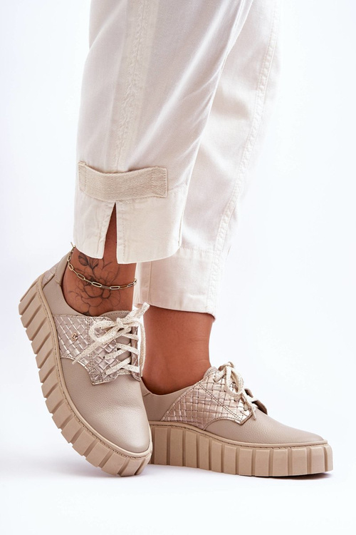 Kožené Polobotky Na Platformě Bežové Hypnosis