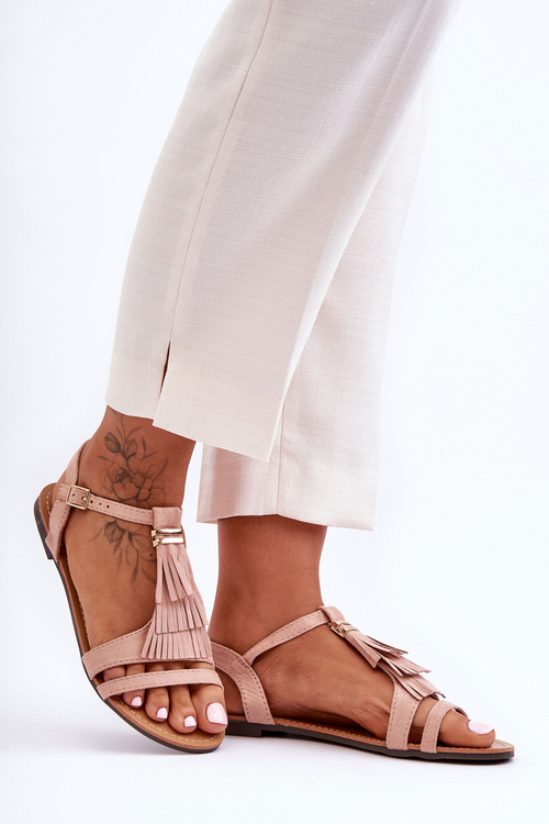 Ploché semišové sandále s svetlo ružovou viva