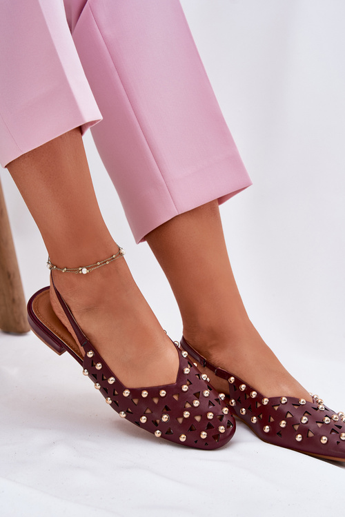 Zdobené Baleríny Na Plochém Podpatku Bordové Nilarisela