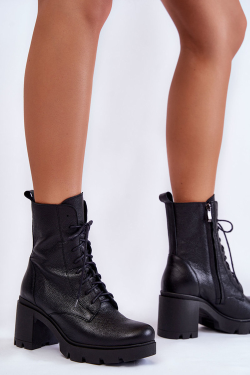 Dámske kožené vysoké podpätky čierne lemar rea