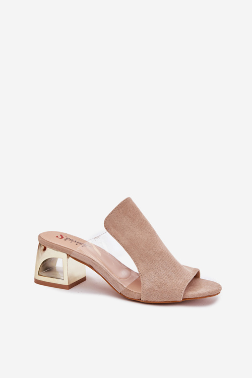 Dámské pantofle na zlatém podpatku béžové Tessira