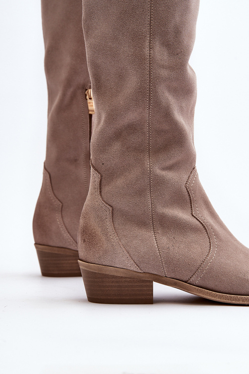 Zazoo 3427 Dámské Semišové Kozaky Kowbojky Cappuccino