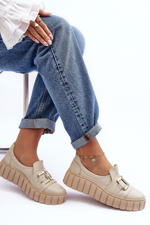 Dámské kožené polobotky na platformě Beżowe Lewski 3398