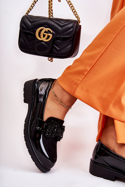 Dámské kalhoty lakované s mašlí Černý Laurent