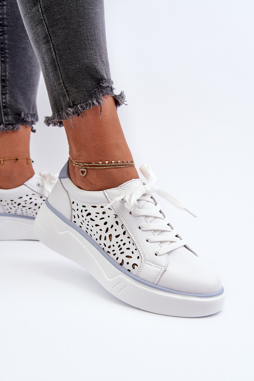 Dámske perforované tenisky na platforme z bielej kože Peilaeno