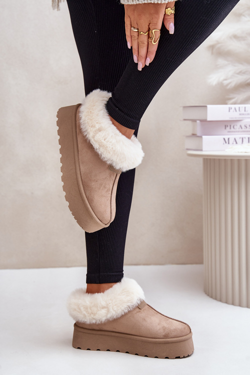 Sněhové Boty S Nízkým Svrškem S Kožíškem Na Platformě Eko Velur Tmavě Béžové Neathoria
