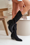 Dámske čižmy na nízkom opätku z čierneho eko-zamšu Ligelia