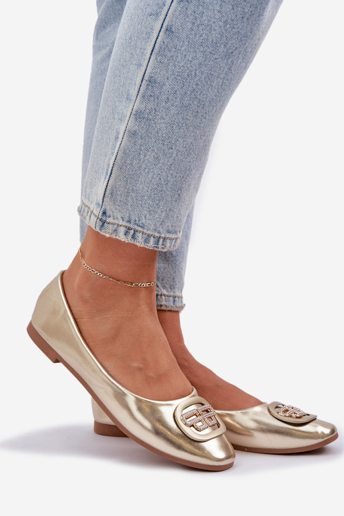 Baleríny Na Ploché Podešvi S Ozdobou Zlaté Ainoria